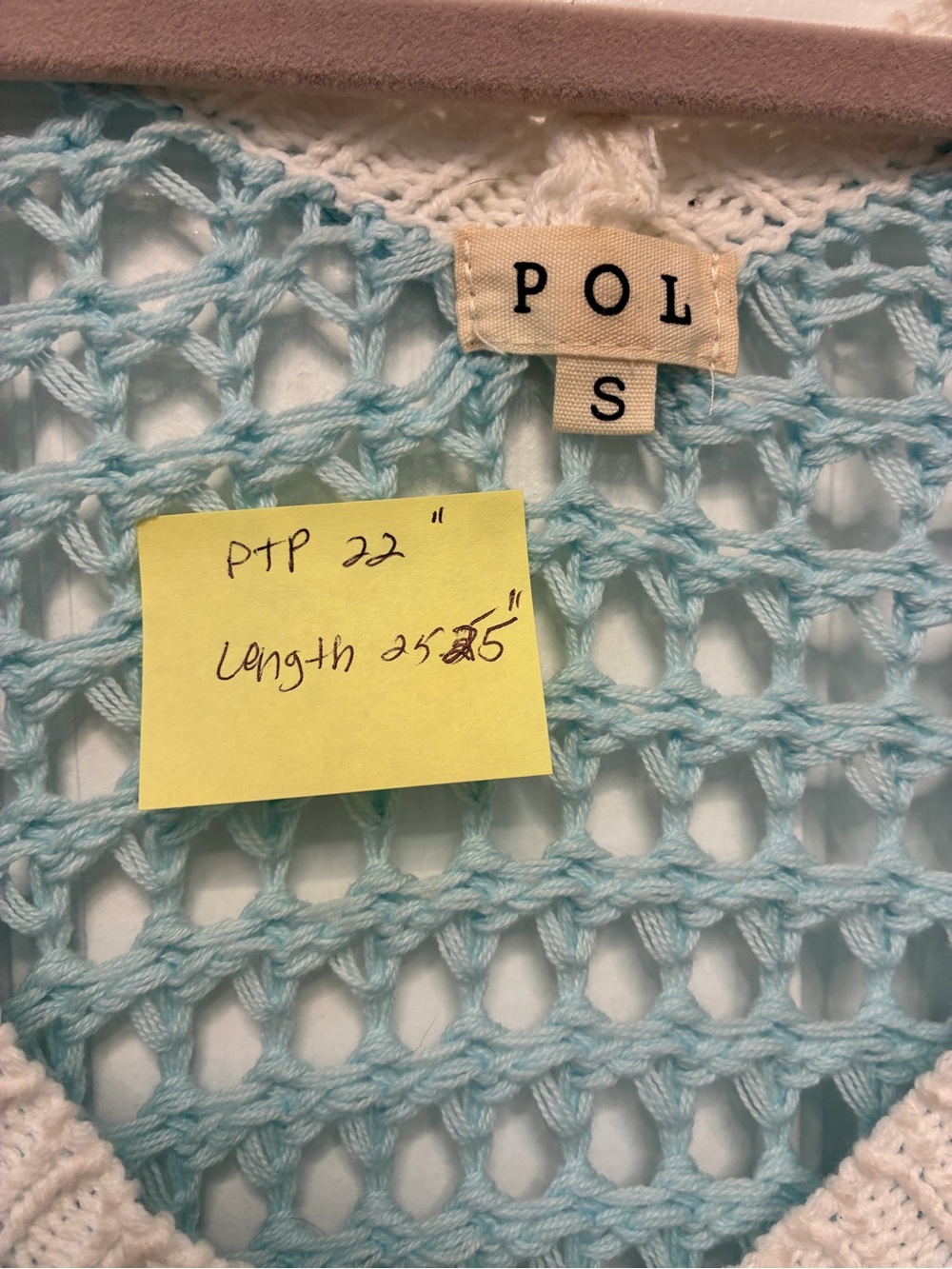 POL Light Blue Open-Knit V-Neck Sweater with Yellow Daisy - Picture 6 of 6